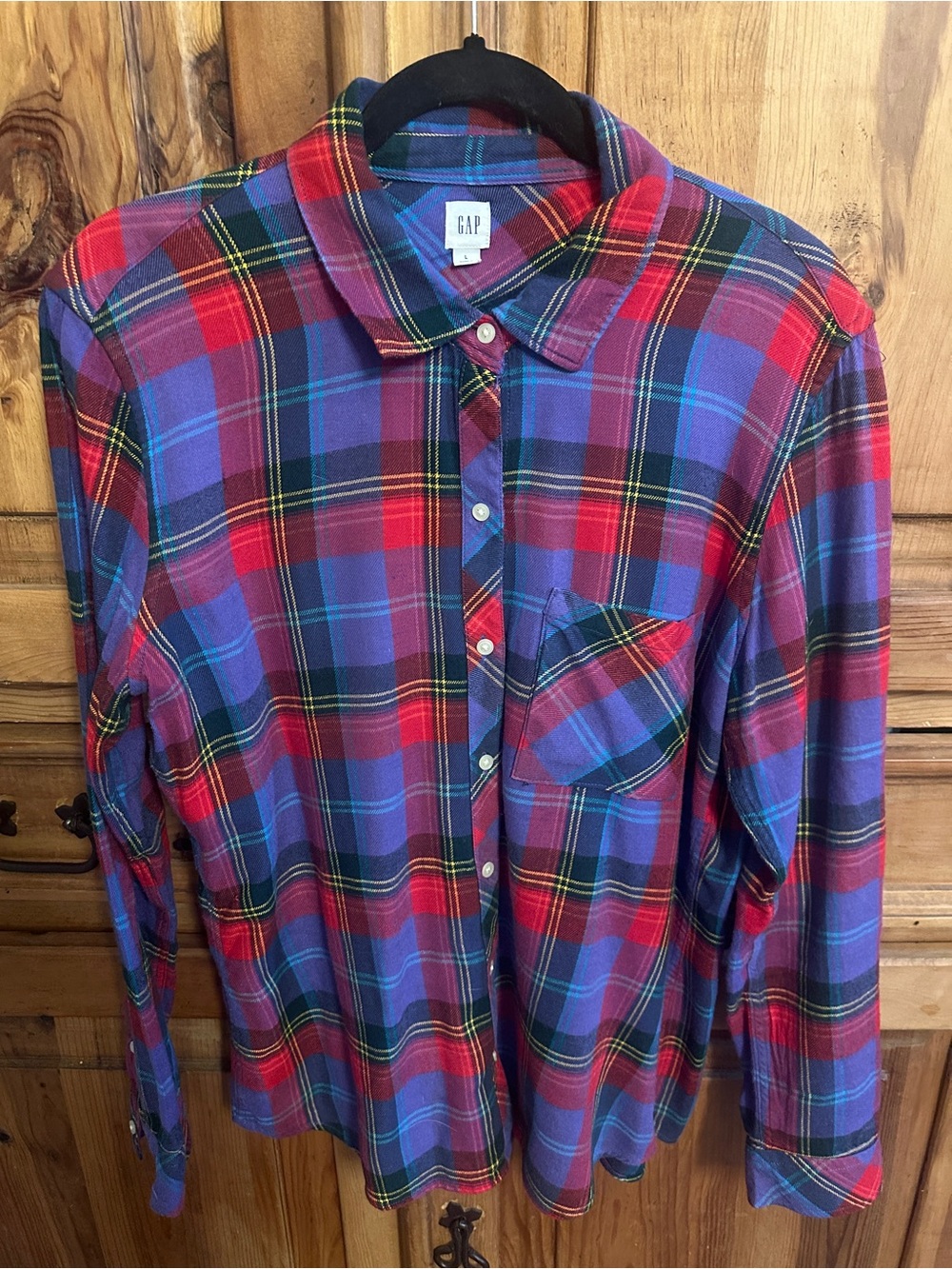 GAP Plaid Button-Down Shirt in Red and Purple